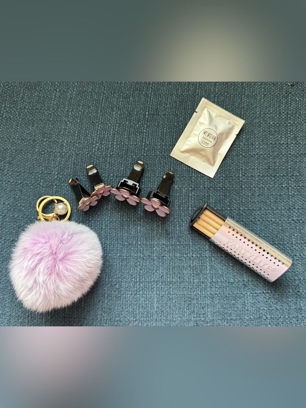 Lavender Faux Fur Pom Pom Keychain Accessory and Air Freshener Holders